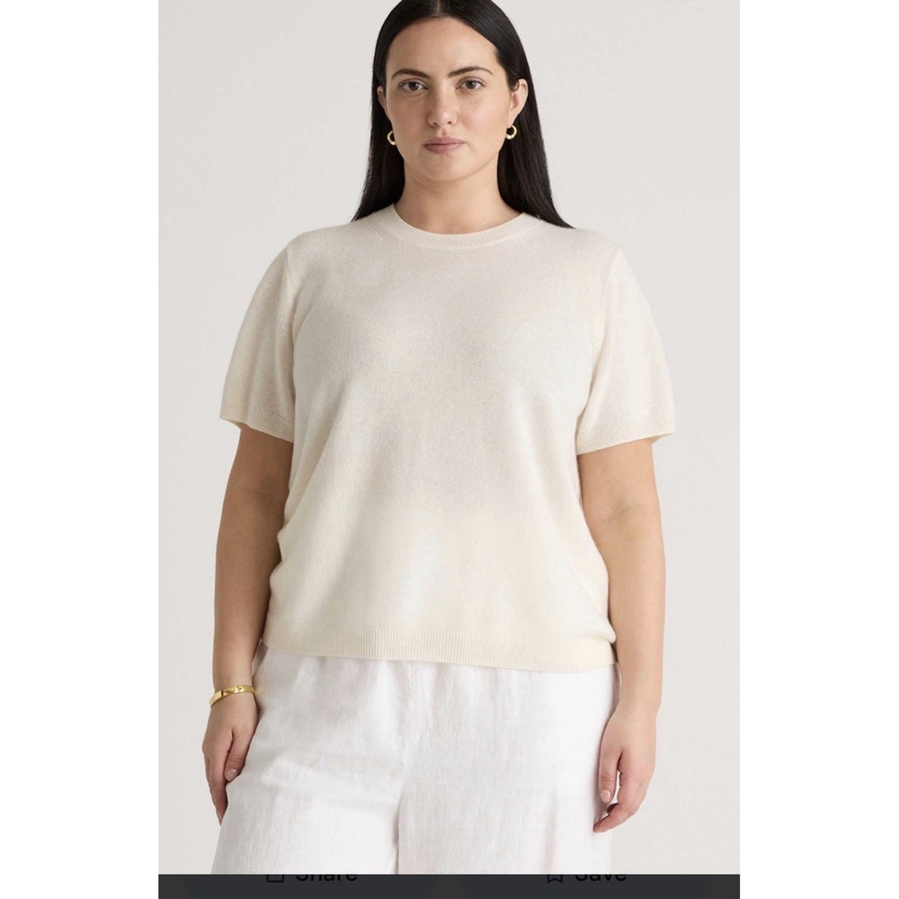 Quince Women's Ivory 100% Mongolian Cashmere Tee Cozy Sweater Knit Top XL